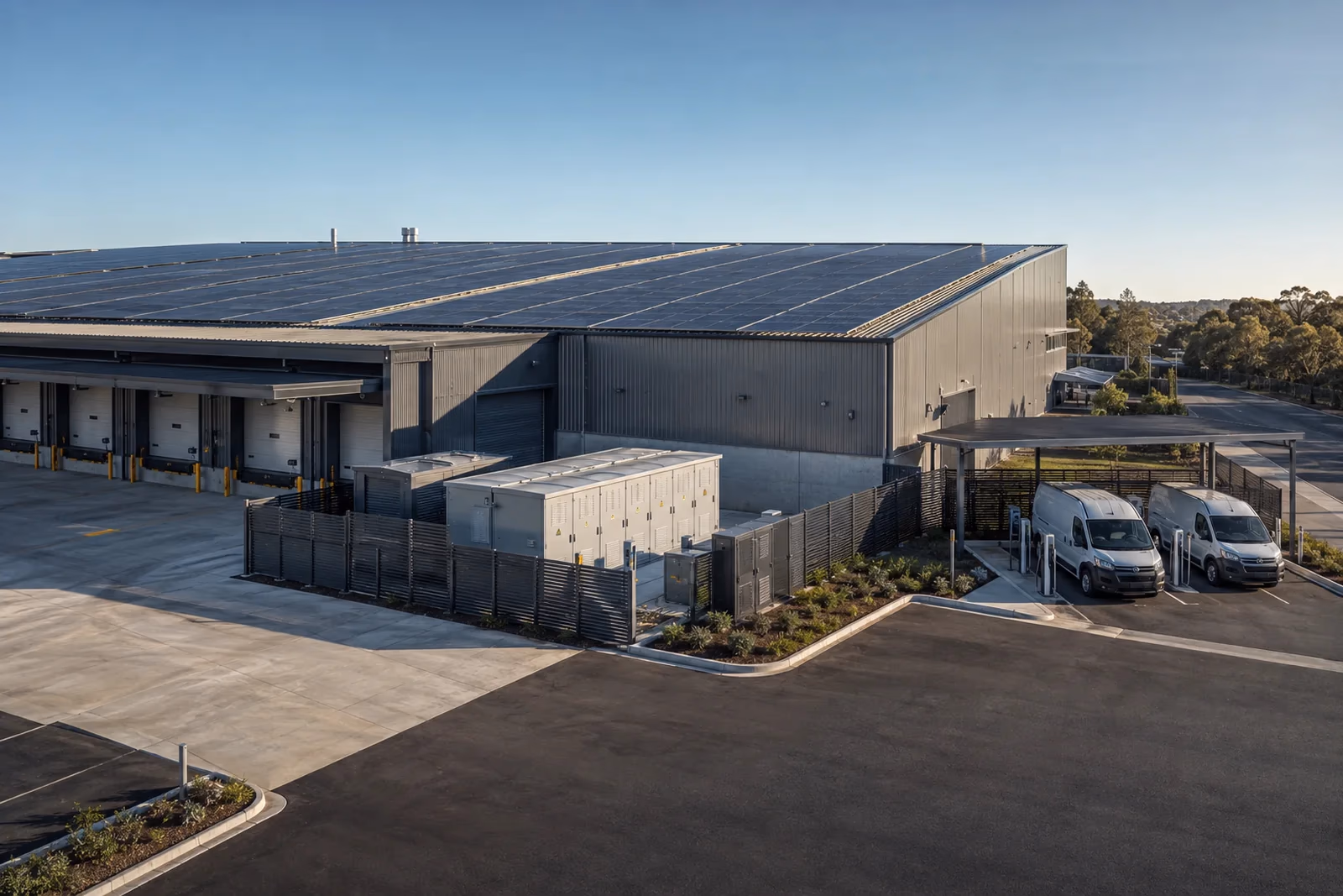 Commercial energy concept with energy infrastructure and solar