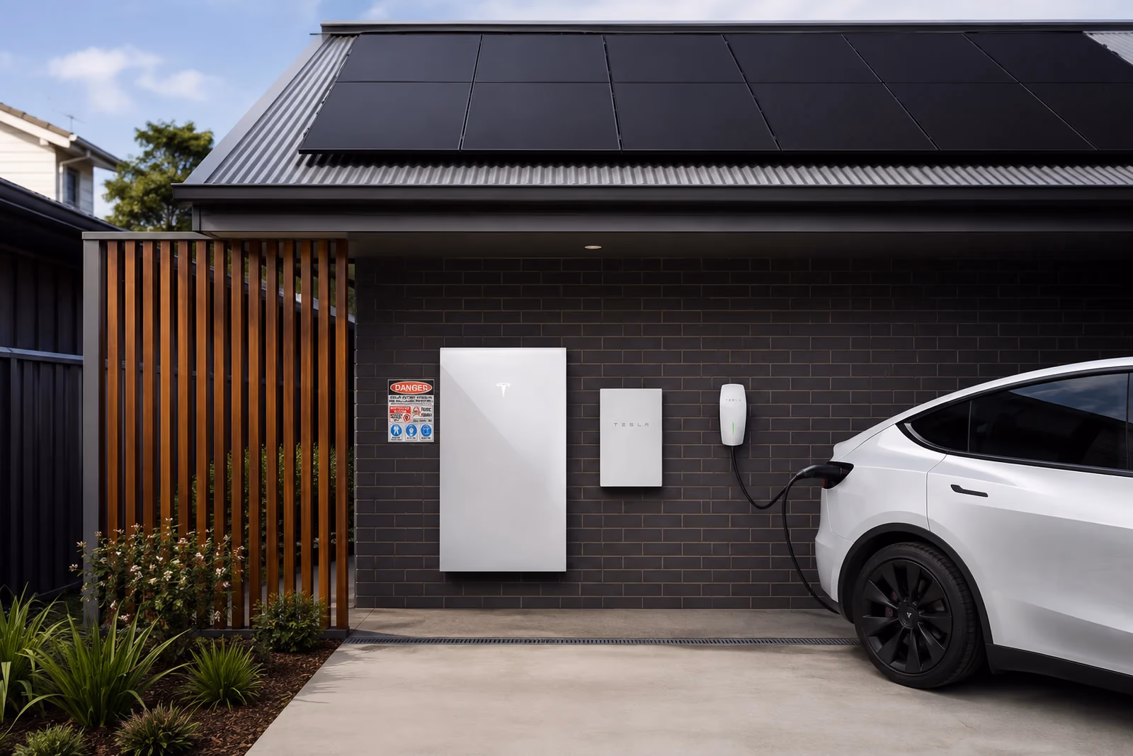 Tesla home energy concept with solar and battery storage